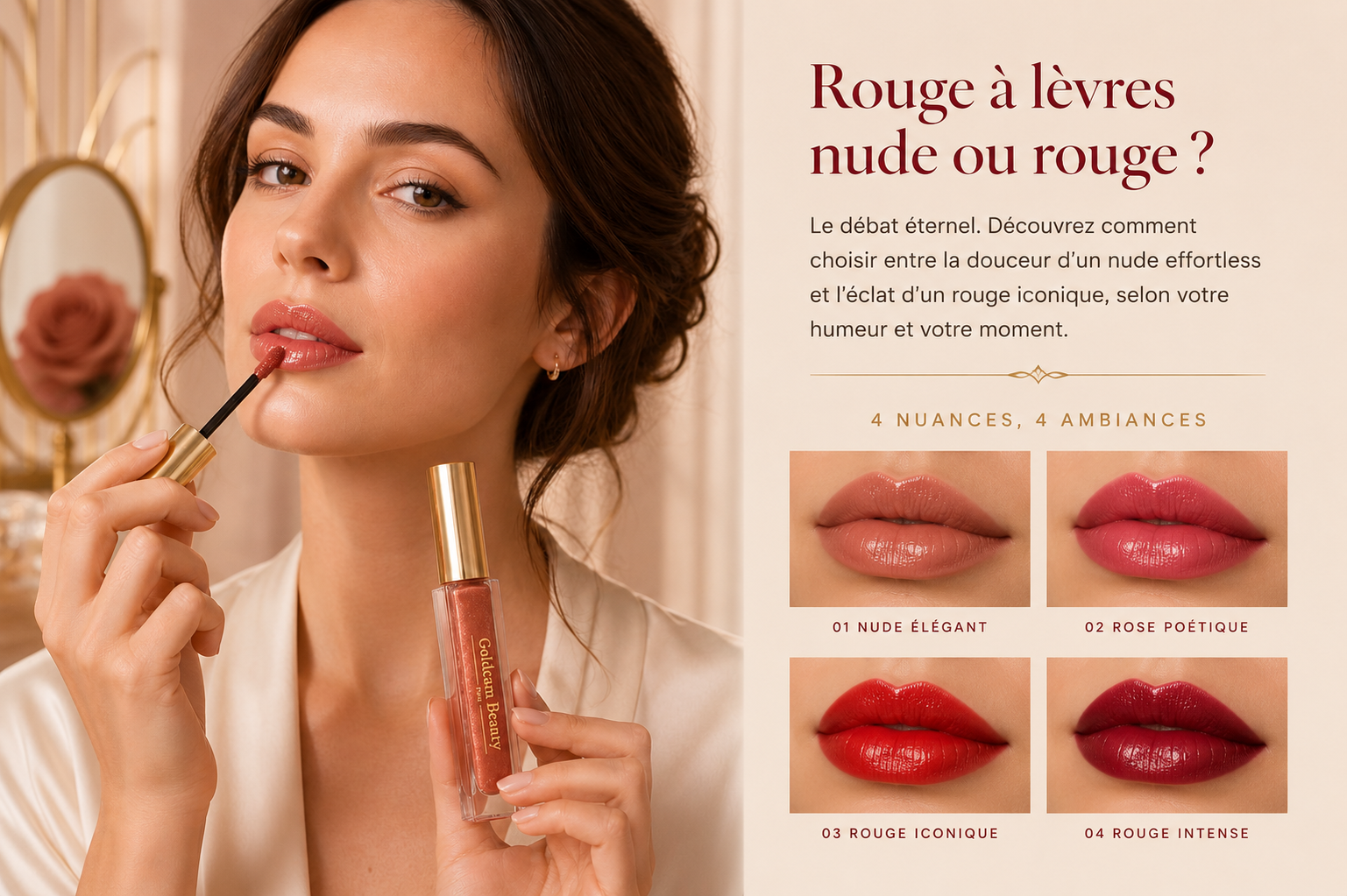 Rouge à lèvres nude ou rouge — Goldcam Beauty Paris