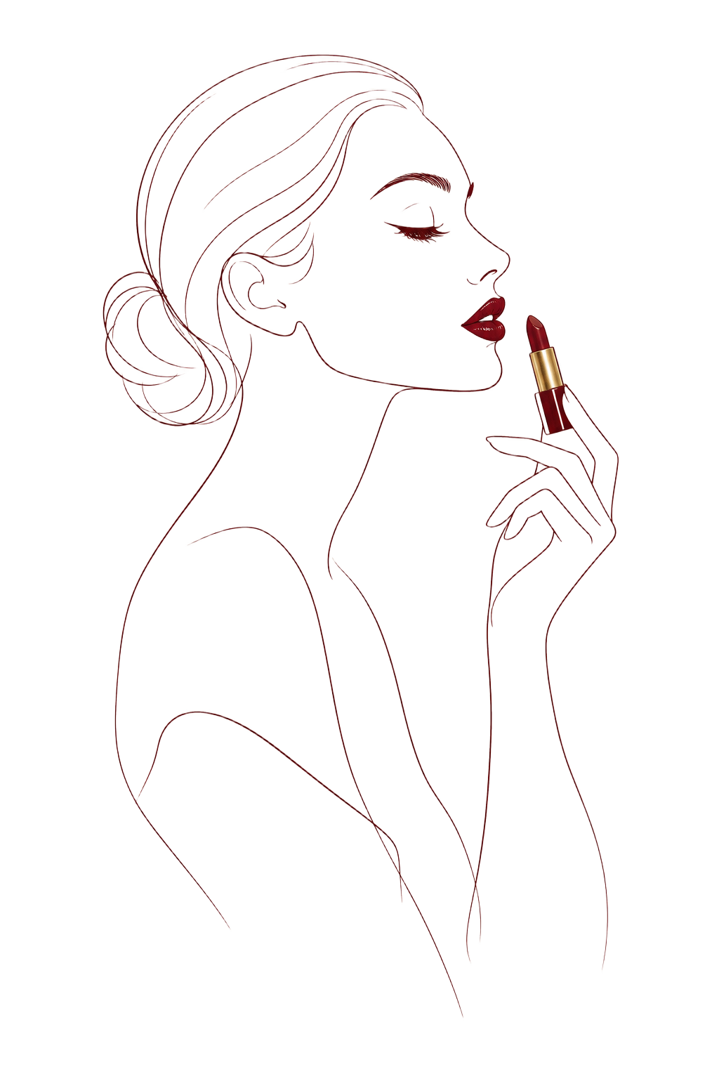 Croquis d'une femme parisienne tenant un rouge à lèvres Goldcam
